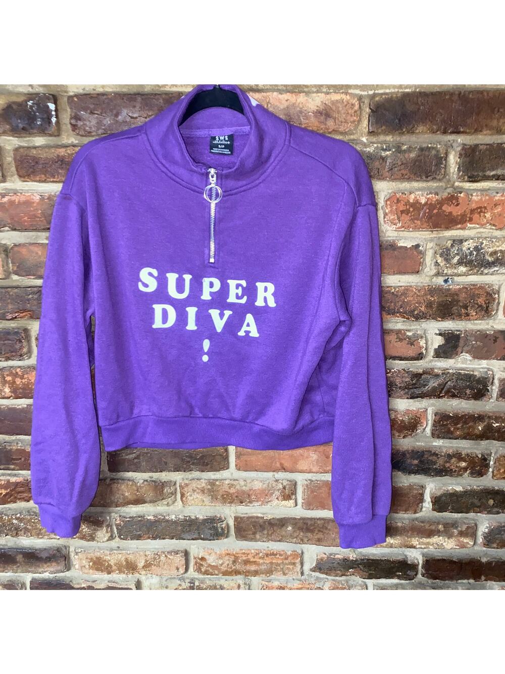 SWS Athletics Purple Super Diva Quarter Zip Crop Sweatshirt Women's Size Small